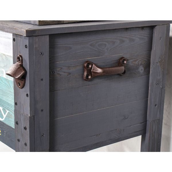 Wooden Grey The Beach Is My Happy Place Outdoor Patio Cooler - Nature Hills Nursery - Garden Center Item - 
