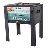 Wooden Grey The Beach Is My Happy Place Outdoor Patio Cooler - Nature Hills Nursery - Garden Center Item - 