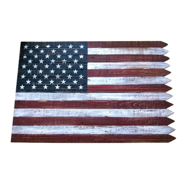 Wooden Outdoor American Flag Wall Sign With Picket Edge Design - Nature Hills Nursery - Garden Center Item - 
